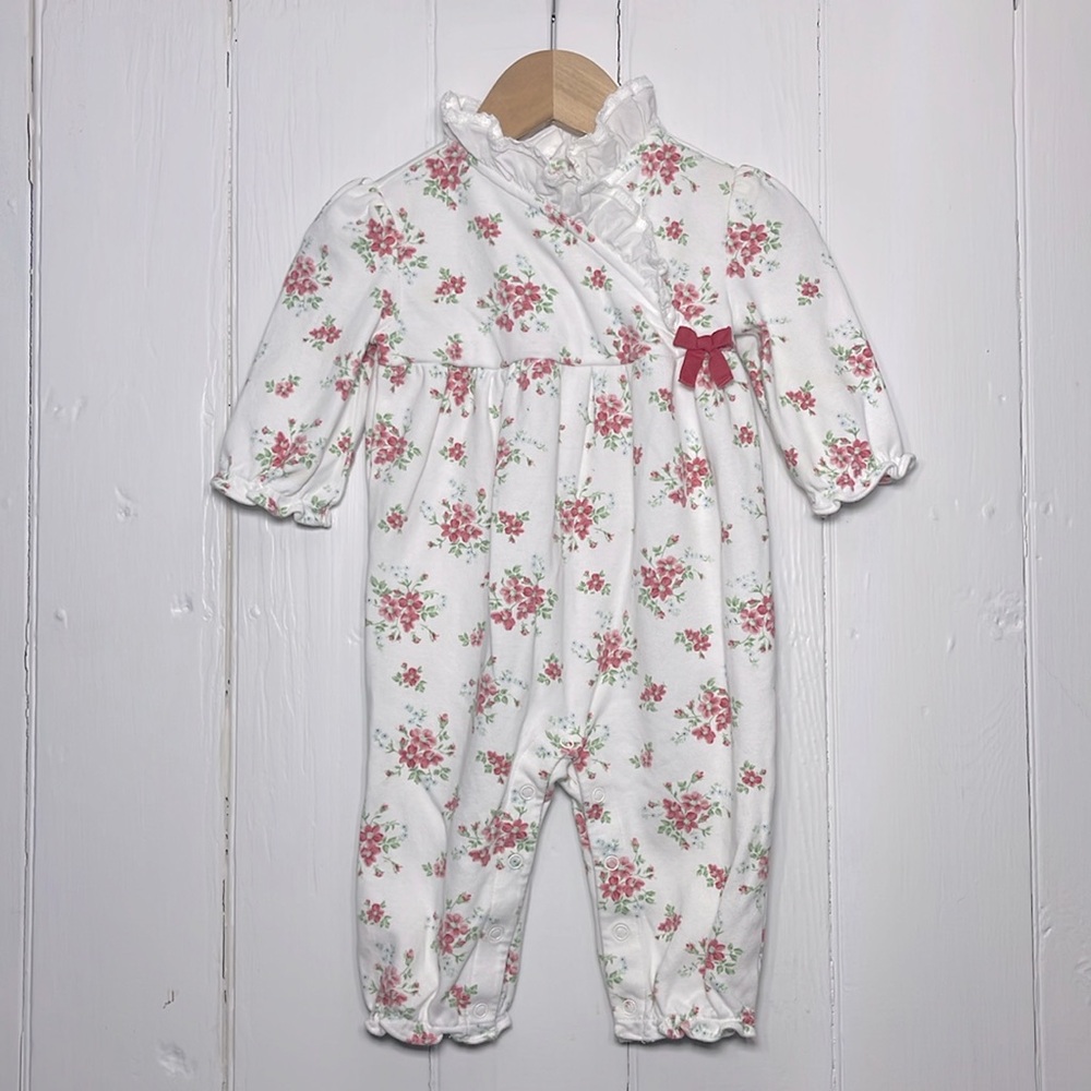 JANIE & JACK EUC 100% Cotton Darling Lace Collar Floral Print Jumpsuit